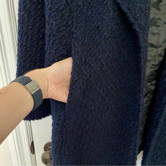 Calvin Klein Premium Wool Blend Bouclé Boyfriend Coat in Midnight Blue Size 6 - Picture 5 of 16